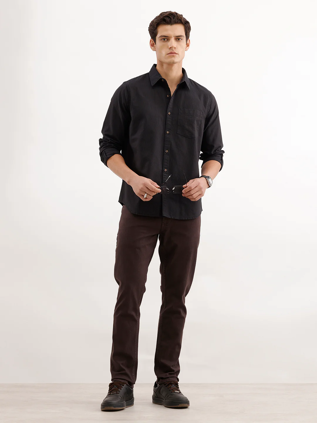 Classic Regular Fit Striped Shirt  | Brown - Image 2