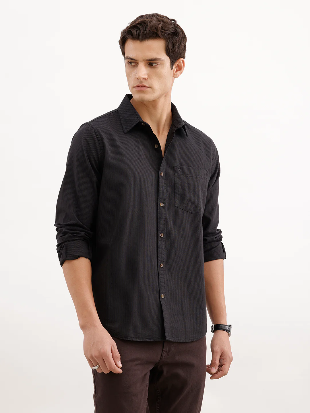 Classic Regular Fit Striped Shirt  | Brown - Image 4