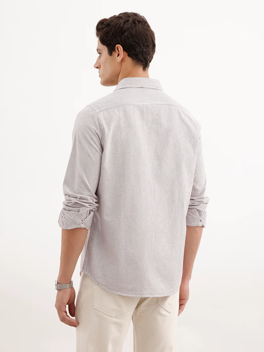 Classic Regular Fit Striped Shirt  | Brown - Image 3
