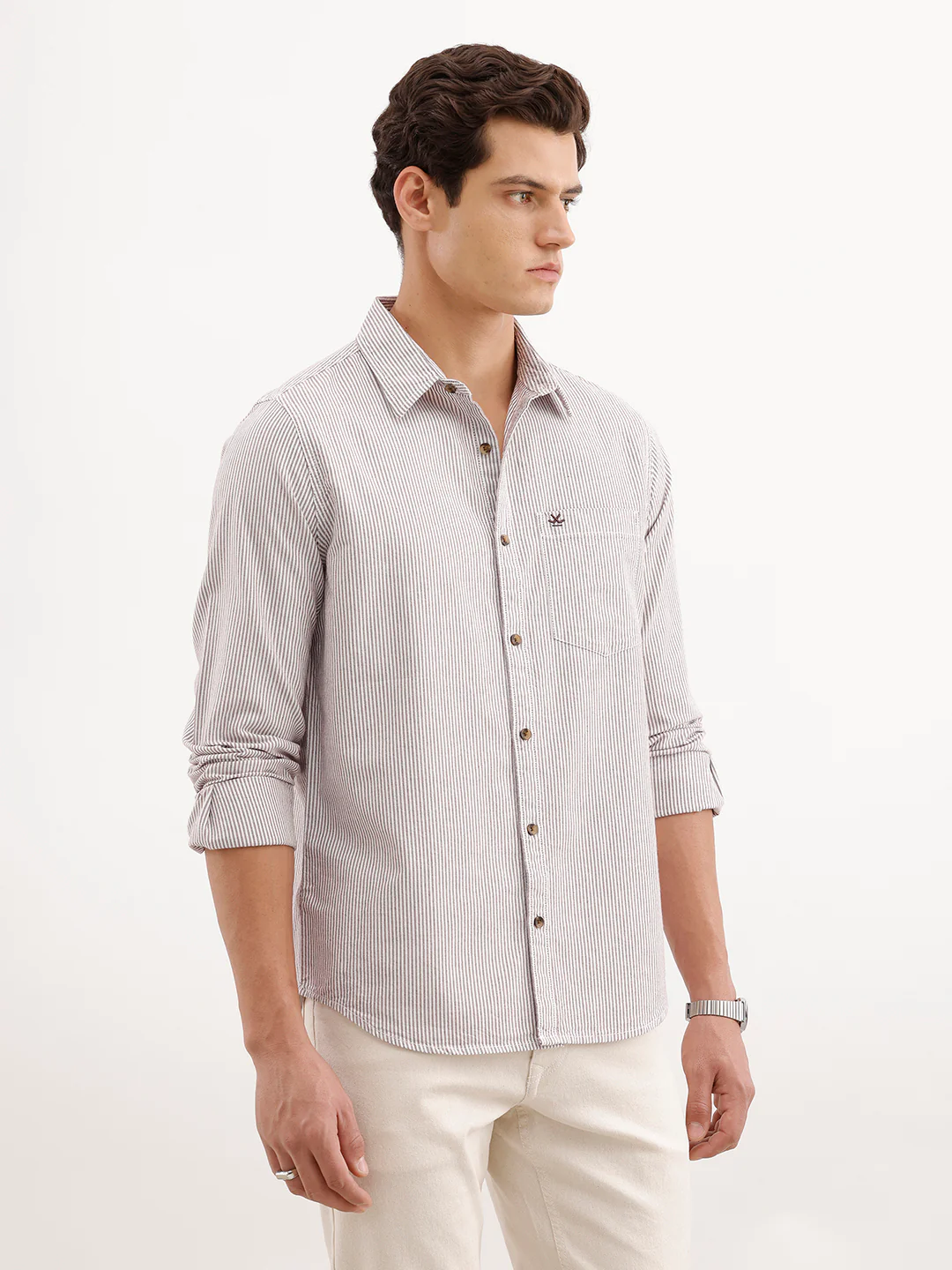 Classic Regular Fit Striped Shirt  | Brown - Image 4