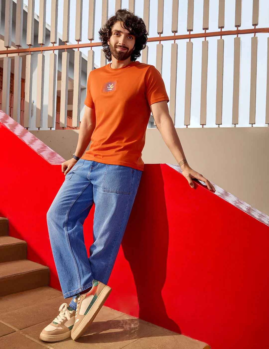 Embroidered Slim Fit T-Shirt | Rust - Image 2