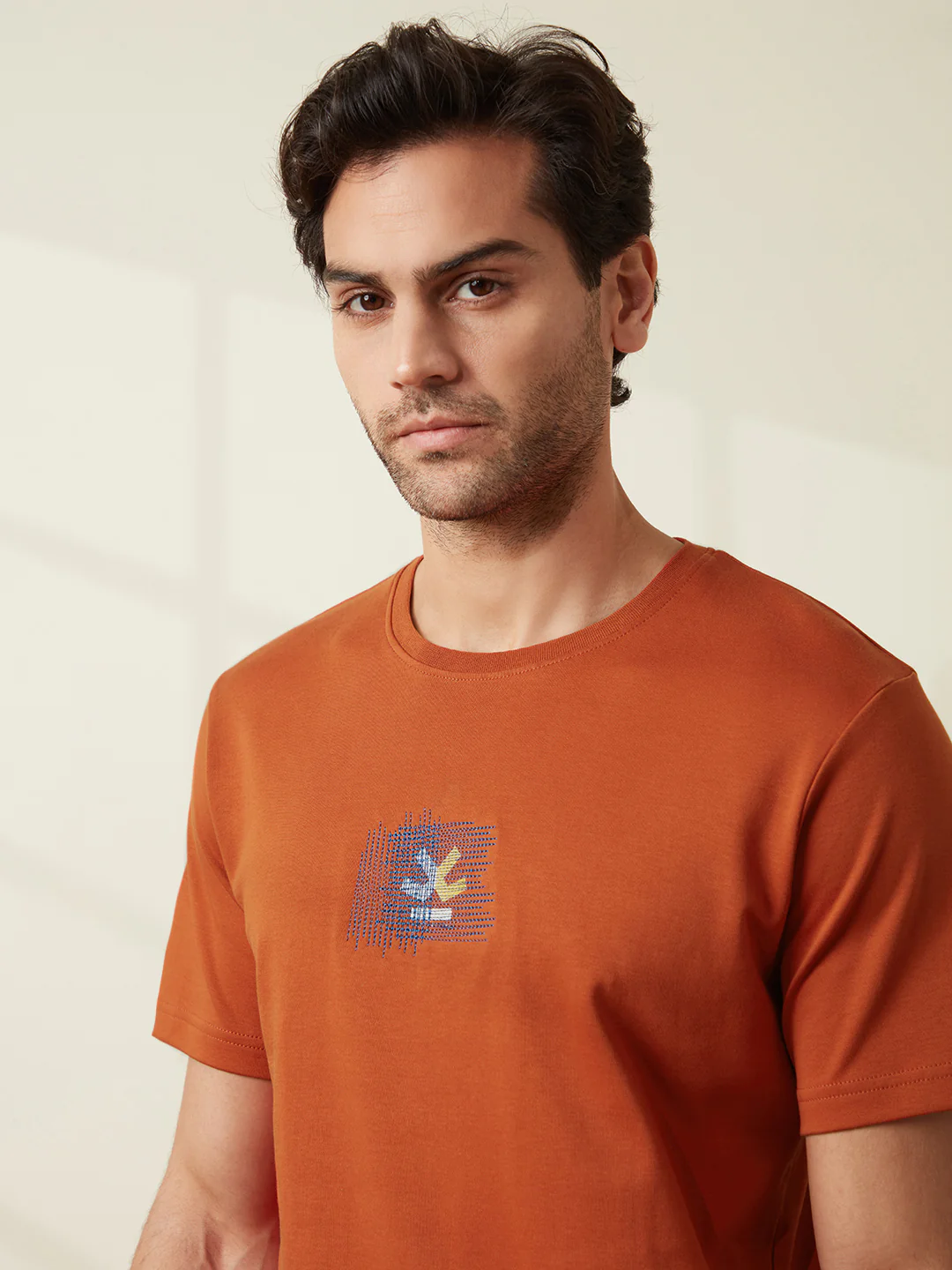 Embroidered Slim Fit T-Shirt | Rust - Image 5