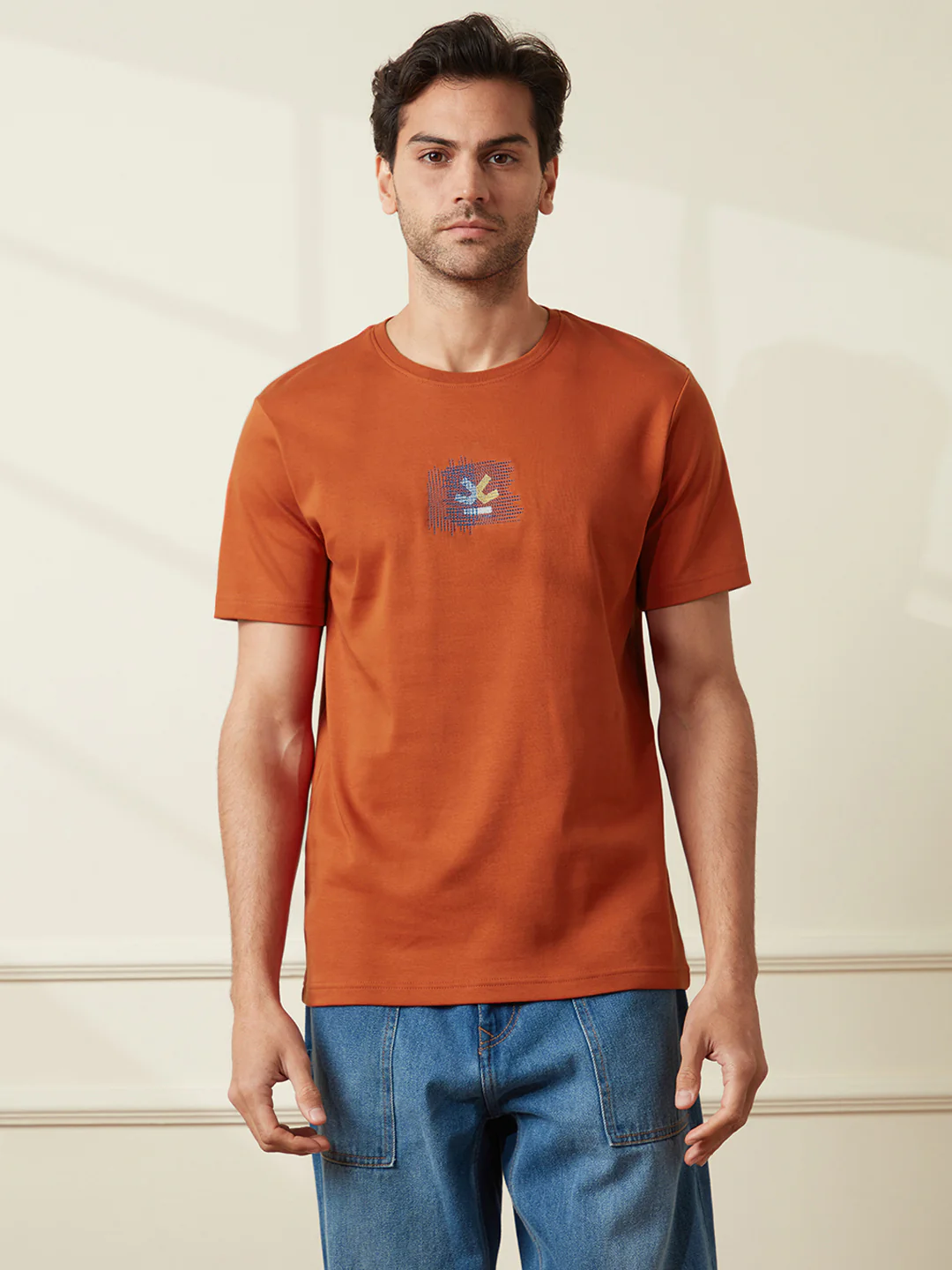 Embroidered Slim Fit T-Shirt | Rust - Image 6
