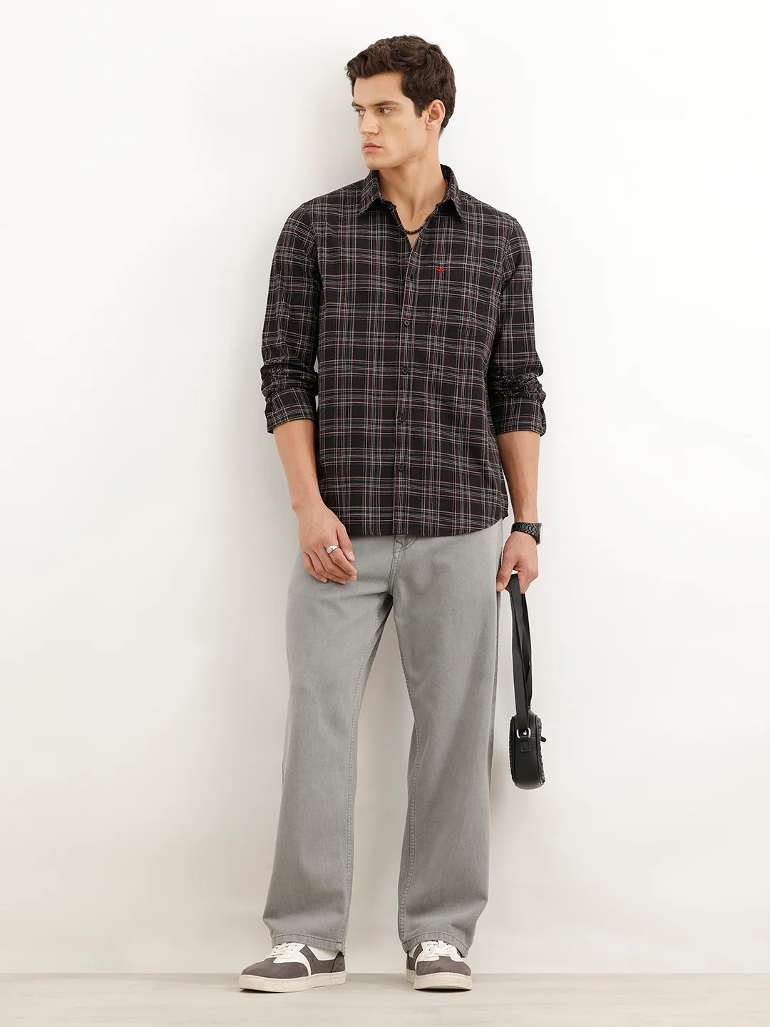 Classic Slim Fit Checkered Shirt  | Black - Image 2