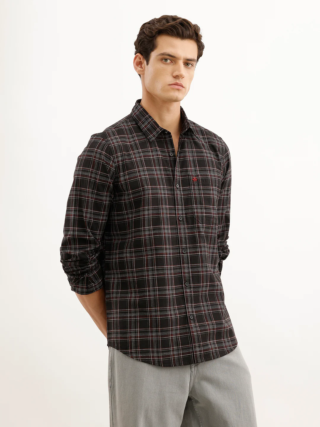 Classic Slim Fit Checkered Shirt  | Black - Image 4