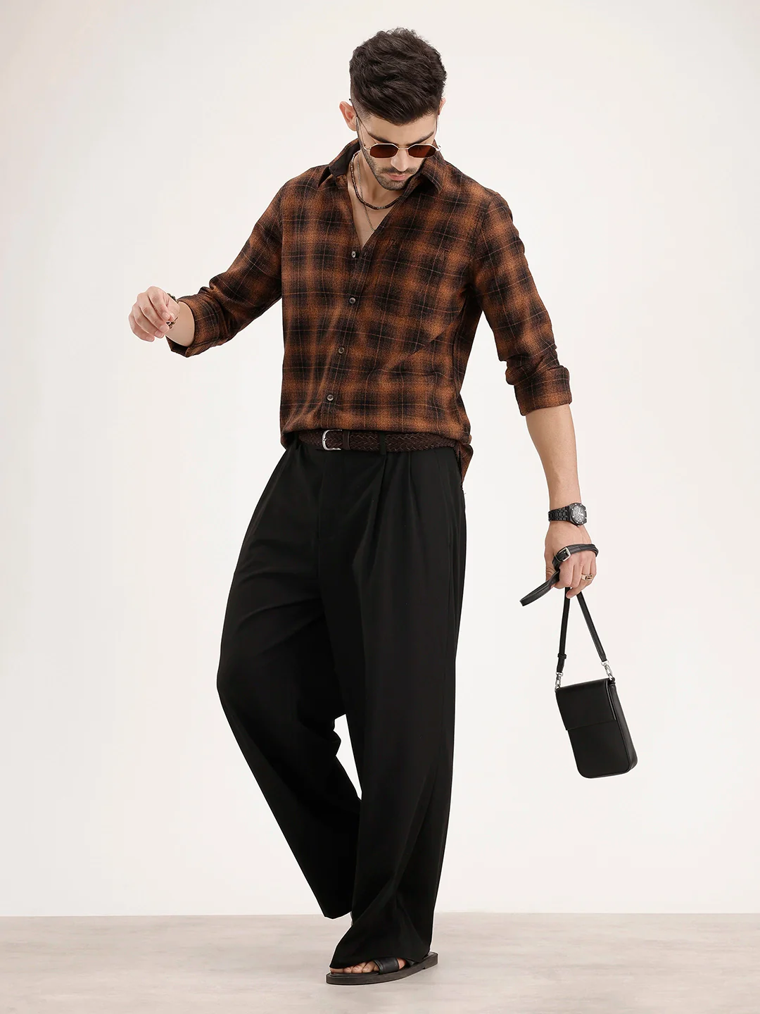Classic Slim Fit Checkered Shirt | Brown - Image 2