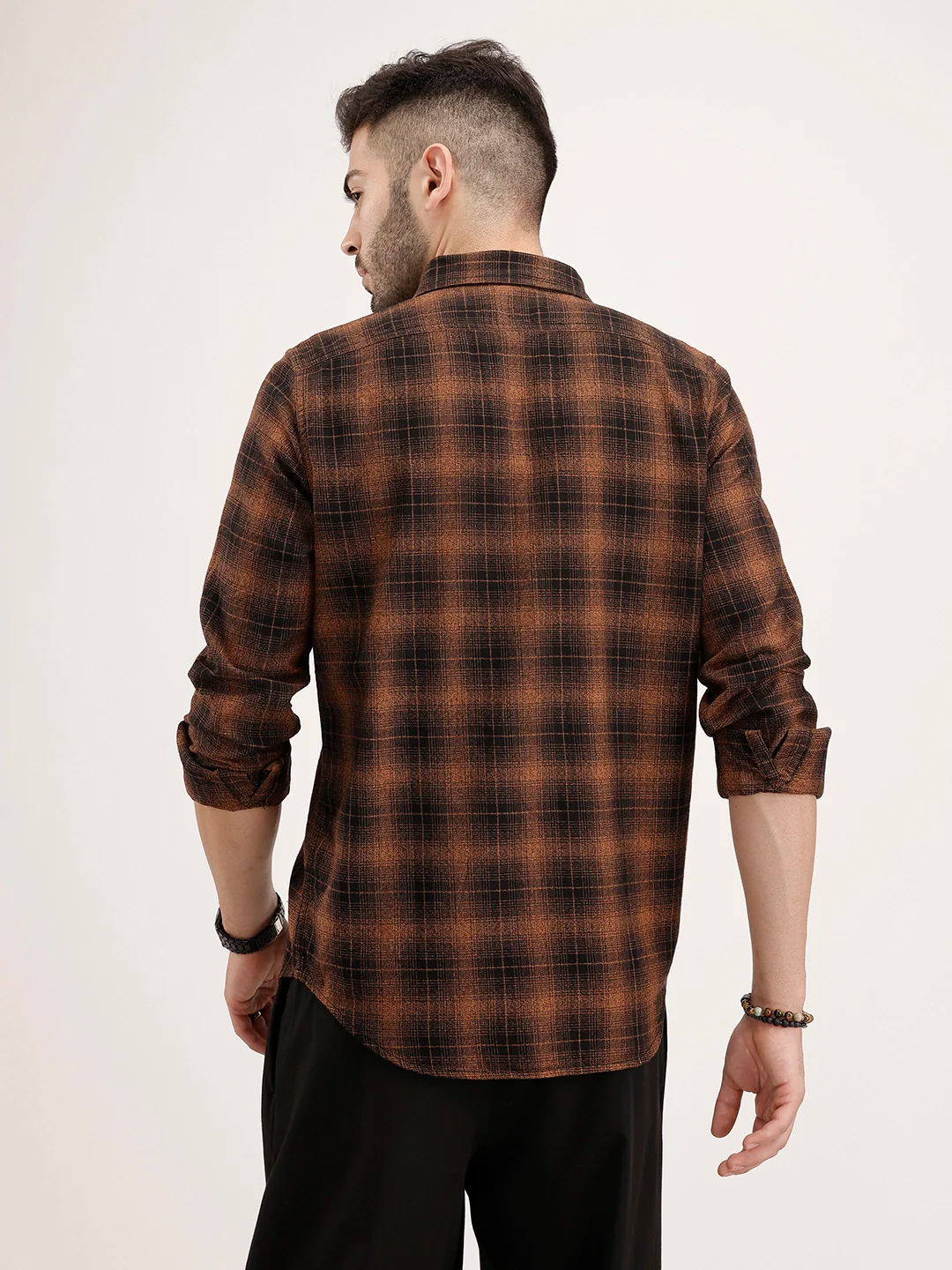 Classic Slim Fit Checkered Shirt | Brown - Image 3