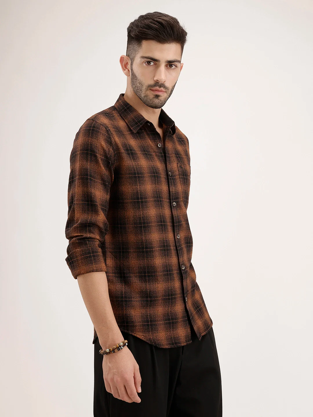 Classic Slim Fit Checkered Shirt | Brown - Image 4