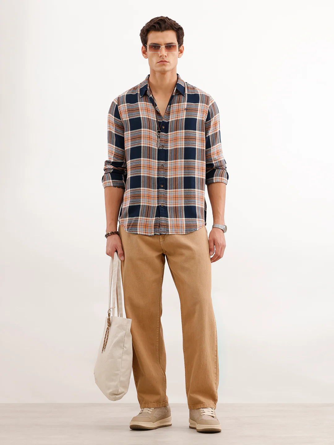 Classic Slim Fit Checkered Shirt  | Navy Blue - Image 2
