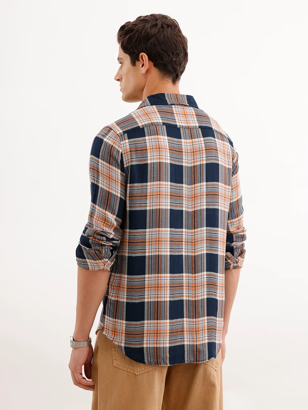 Classic Slim Fit Checkered Shirt  | Navy Blue - Image 3