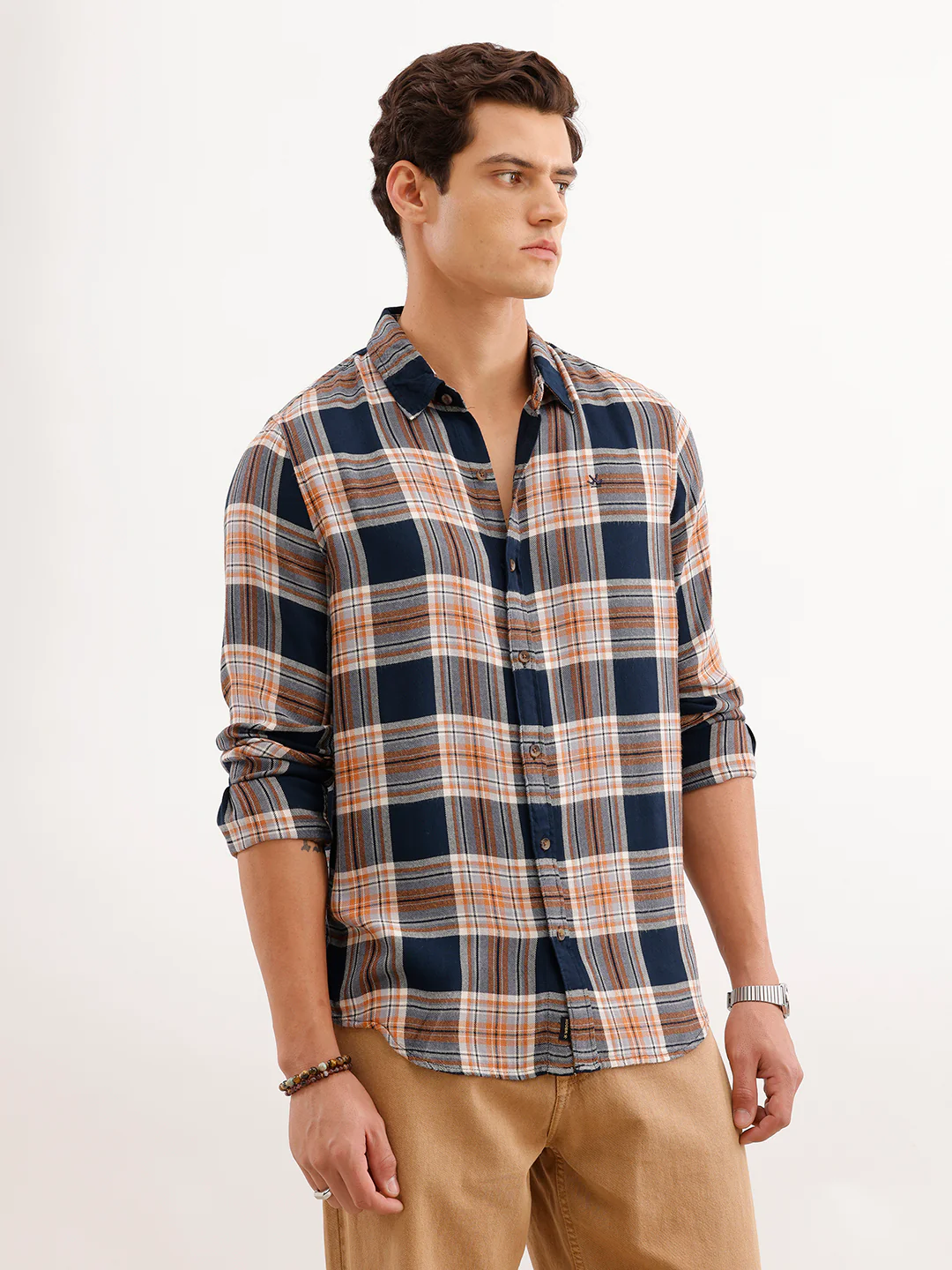 Classic Slim Fit Checkered Shirt  | Navy Blue - Image 4