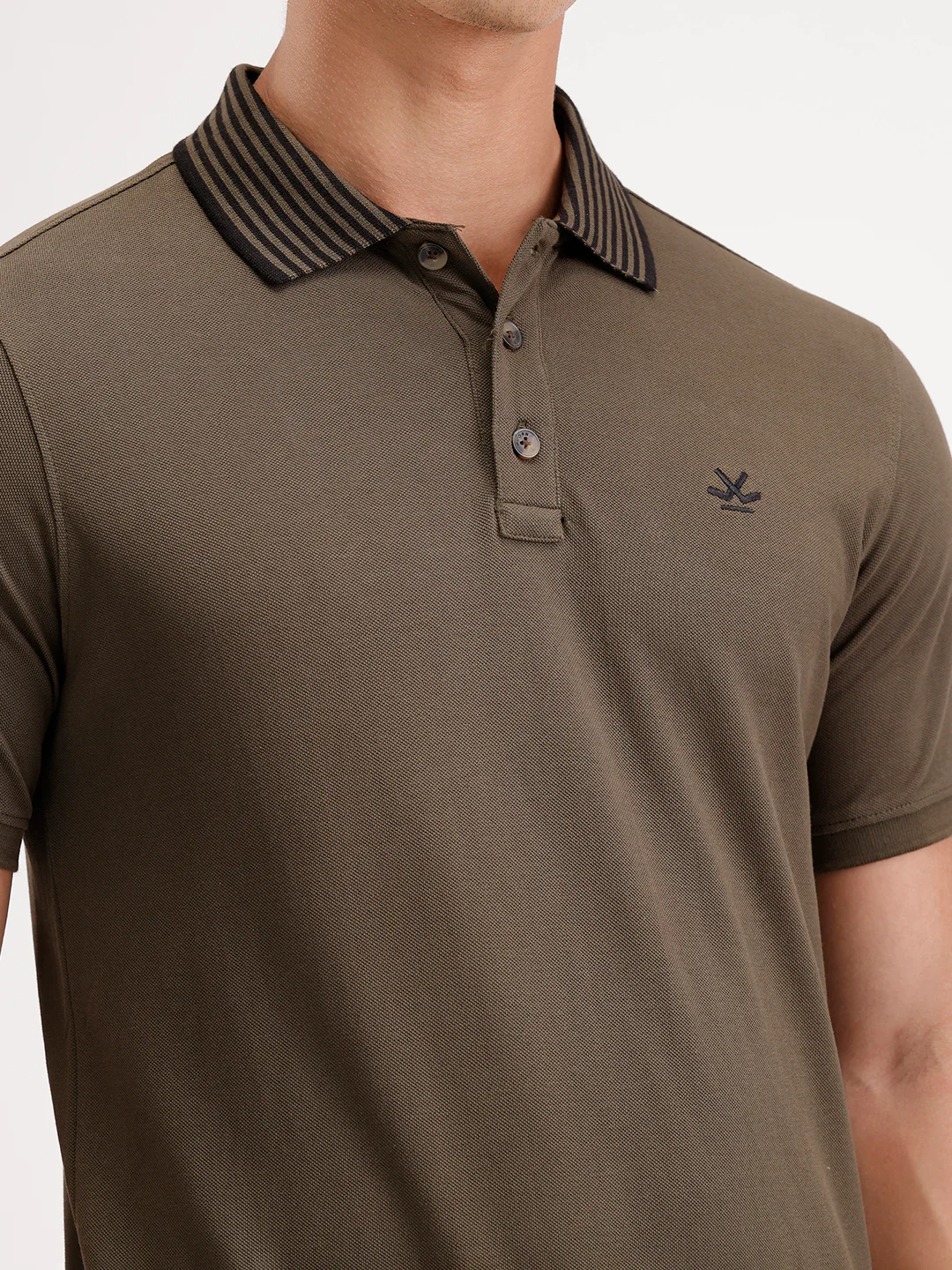 Classic Slim Fit Contrast Collar Polo T-Shirt  | Olive - Image 5