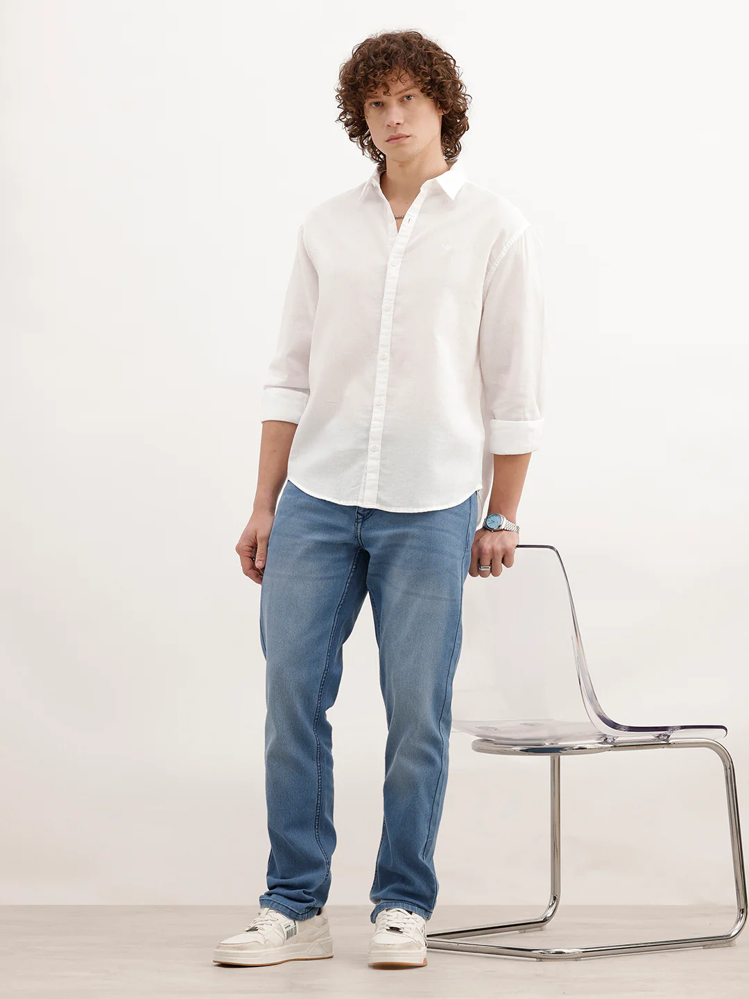 Classic Slim Fit Faded Denim Jeans | Light Blue - Image 2