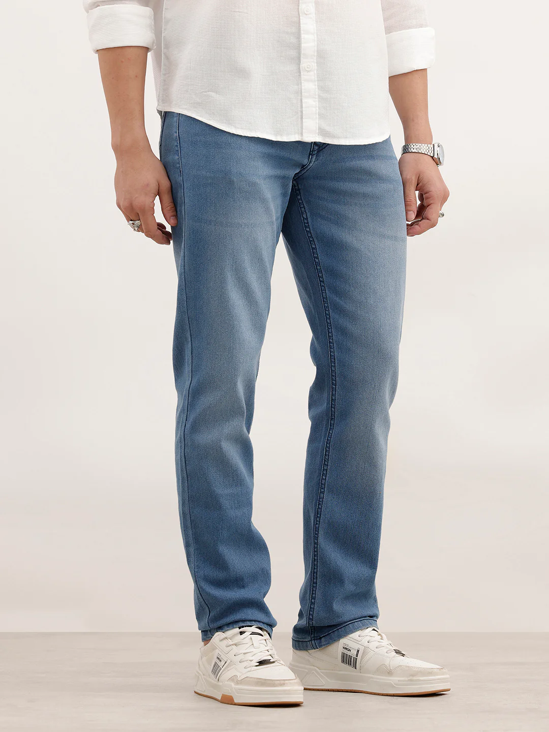 Classic Slim Fit Faded Denim Jeans | Light Blue - Image 4
