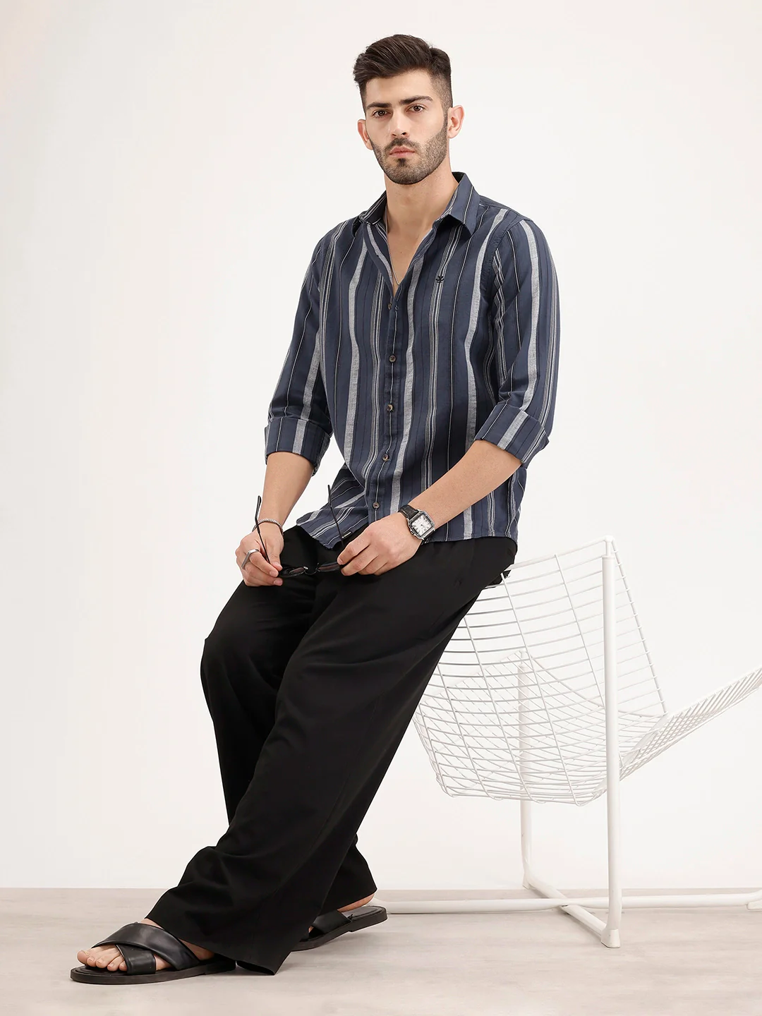 Classic Slim Fit Striped Shirt | Blue - Image 2