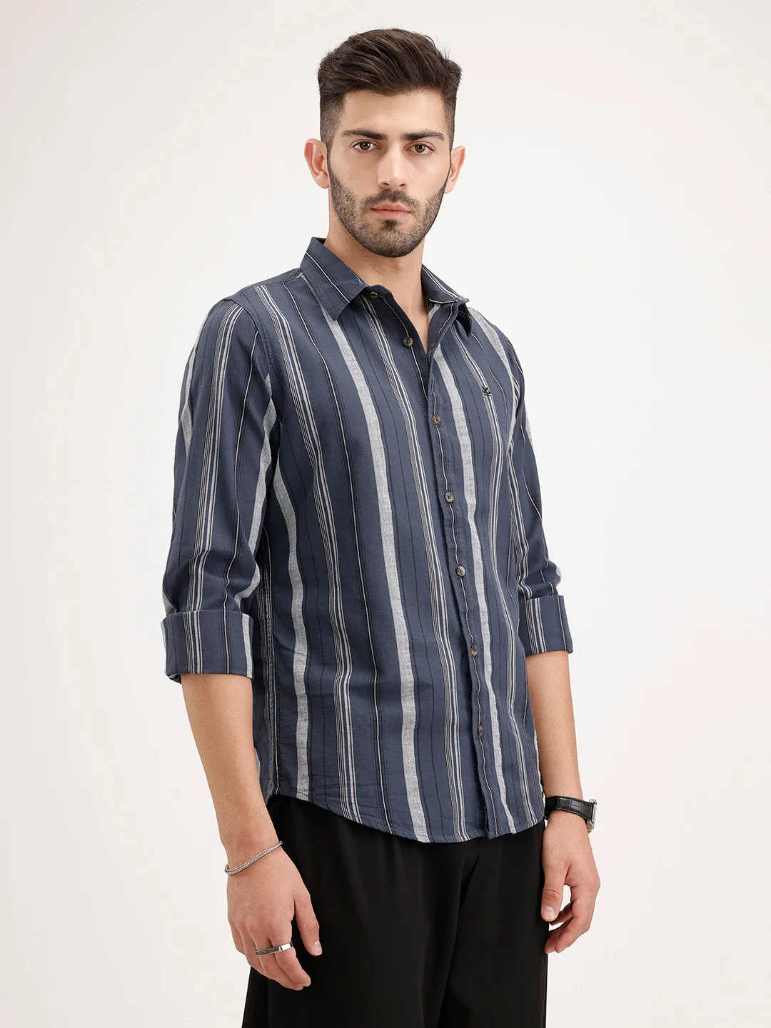 Classic Slim Fit Striped Shirt | Blue - Image 4