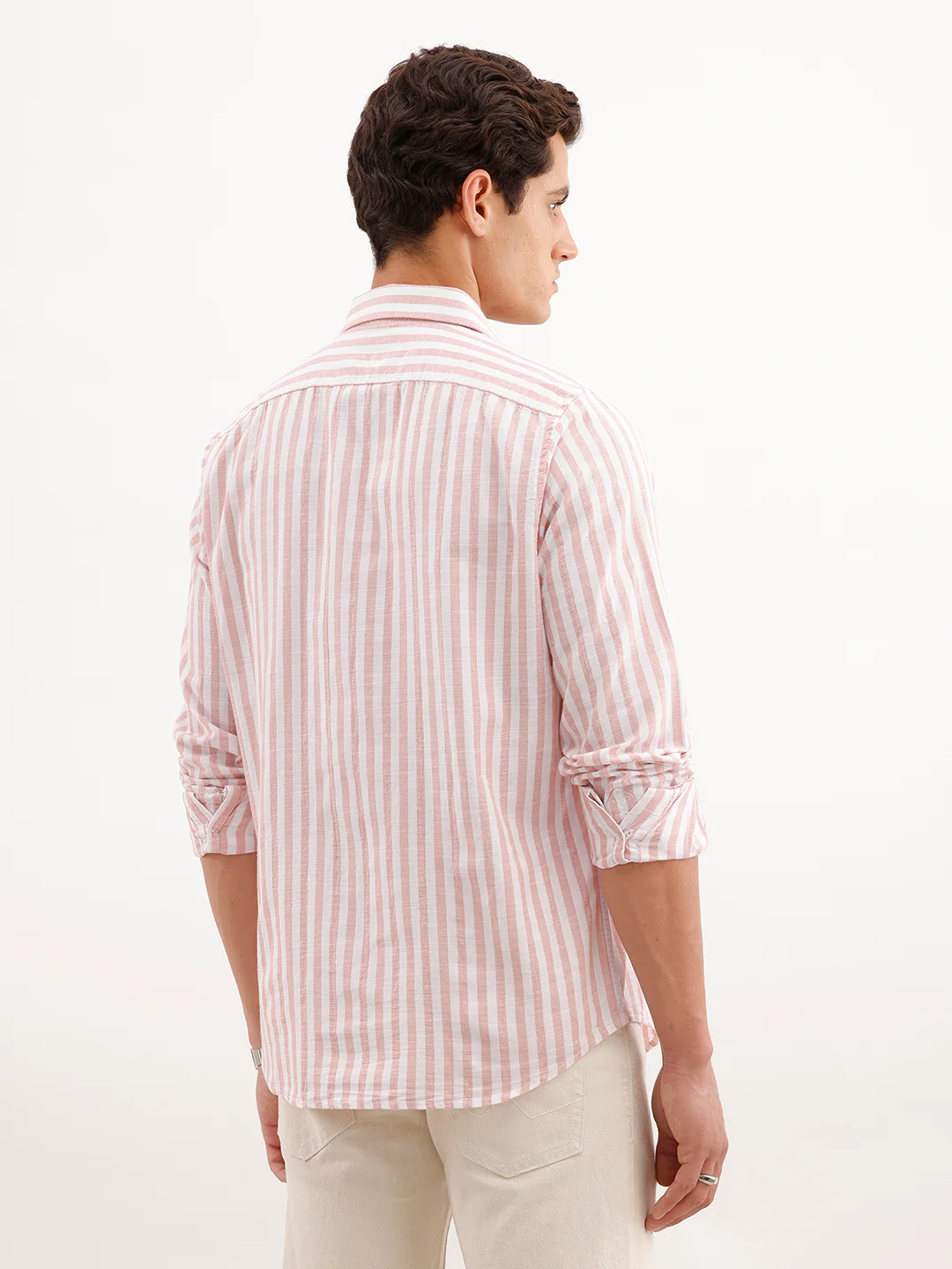 Classic Slim Fit Striped Shirt  | Pink - Image 3