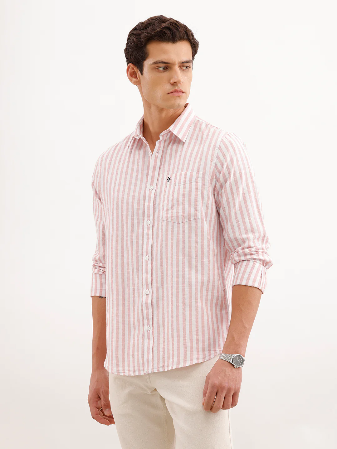 Classic Slim Fit Striped Shirt  | Pink - Image 4