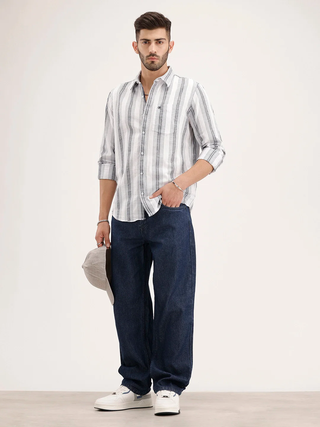 Classic Slim Fit Striped Shirt | White - Image 2