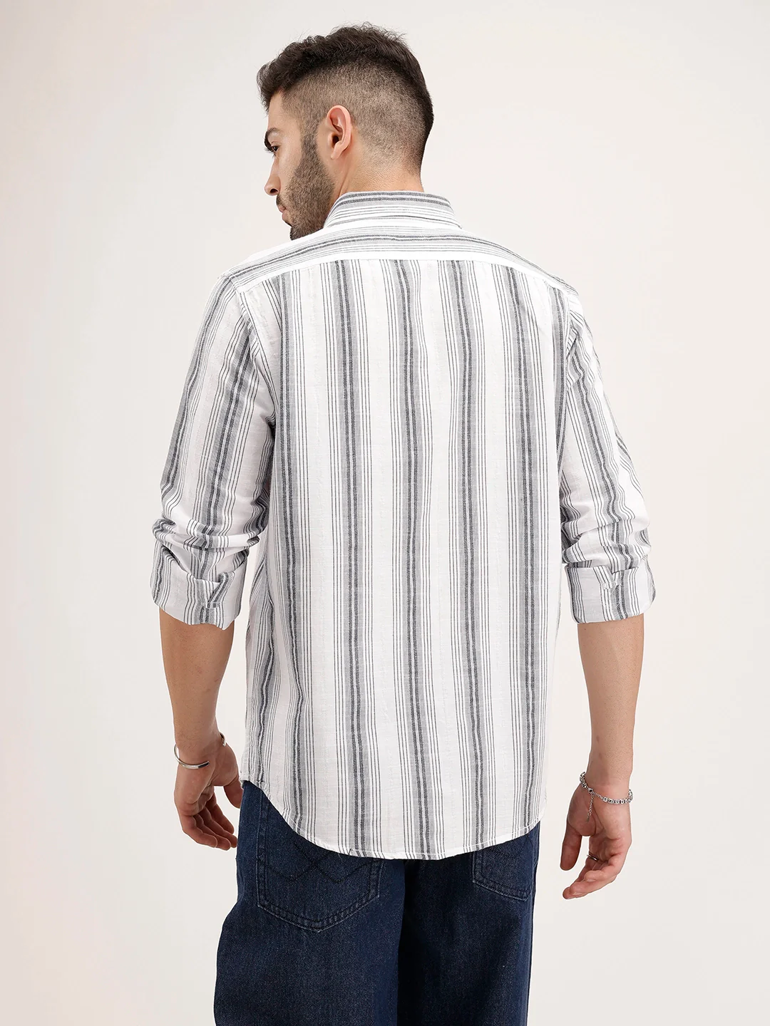 Classic Slim Fit Striped Shirt | White - Image 3