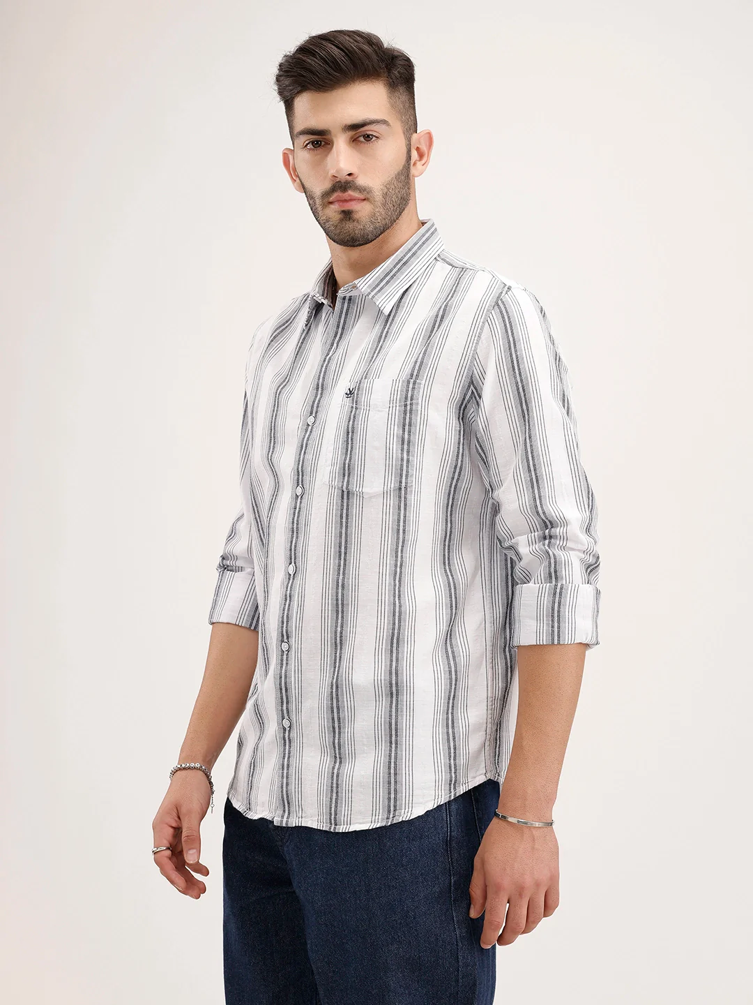 Classic Slim Fit Striped Shirt | White - Image 4
