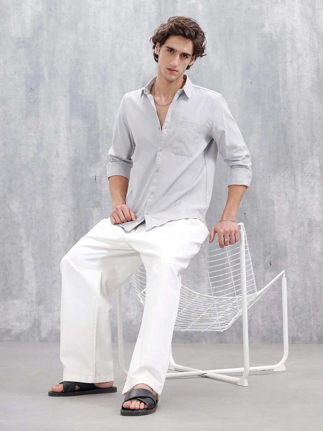 Classic Solid Slim Fit Casual Shirt | Grey - Image 2