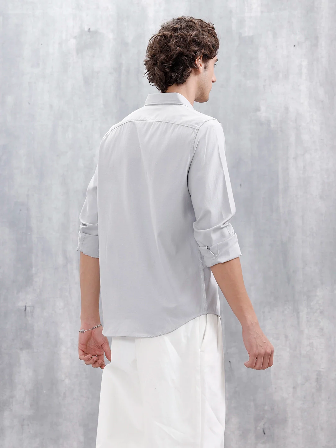 Classic Solid Slim Fit Casual Shirt | Grey - Image 3