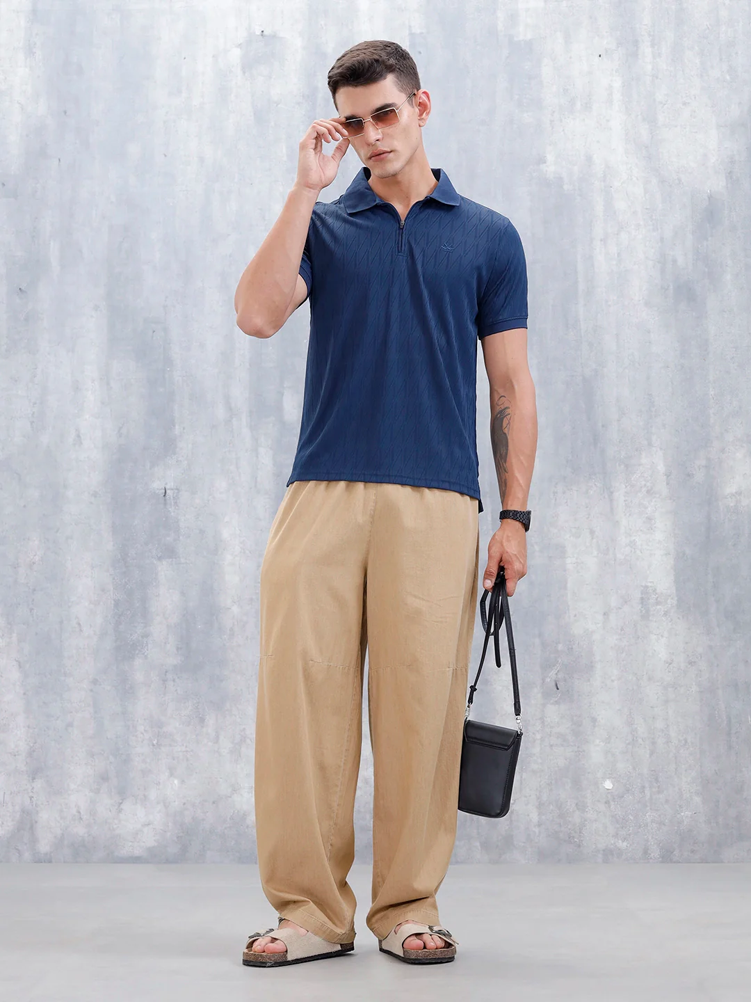 Classic Textured Men's Polo T-shirt | Navy Blue - Image 2