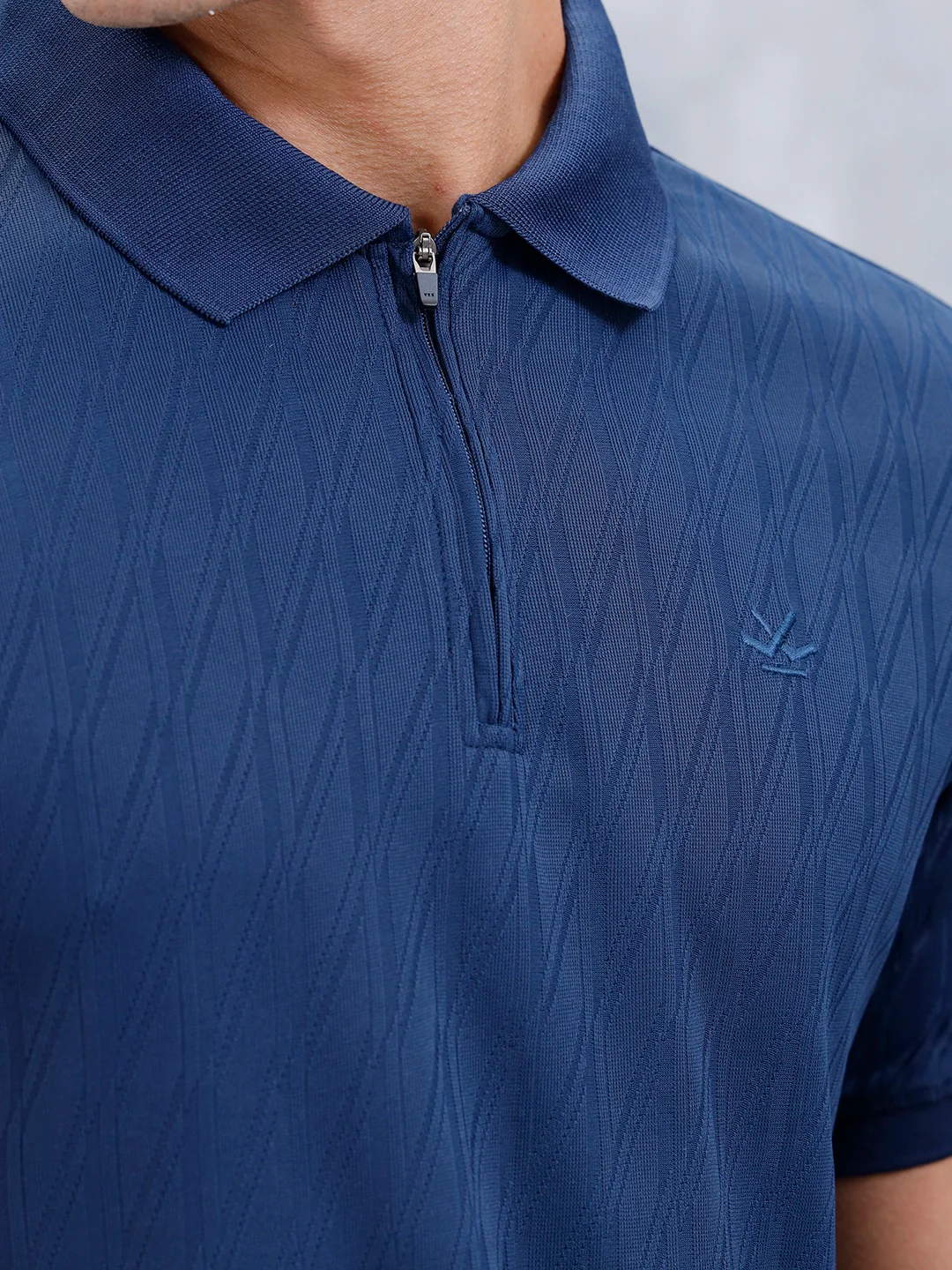 Classic Textured Men's Polo T-shirt | Navy Blue - Image 5