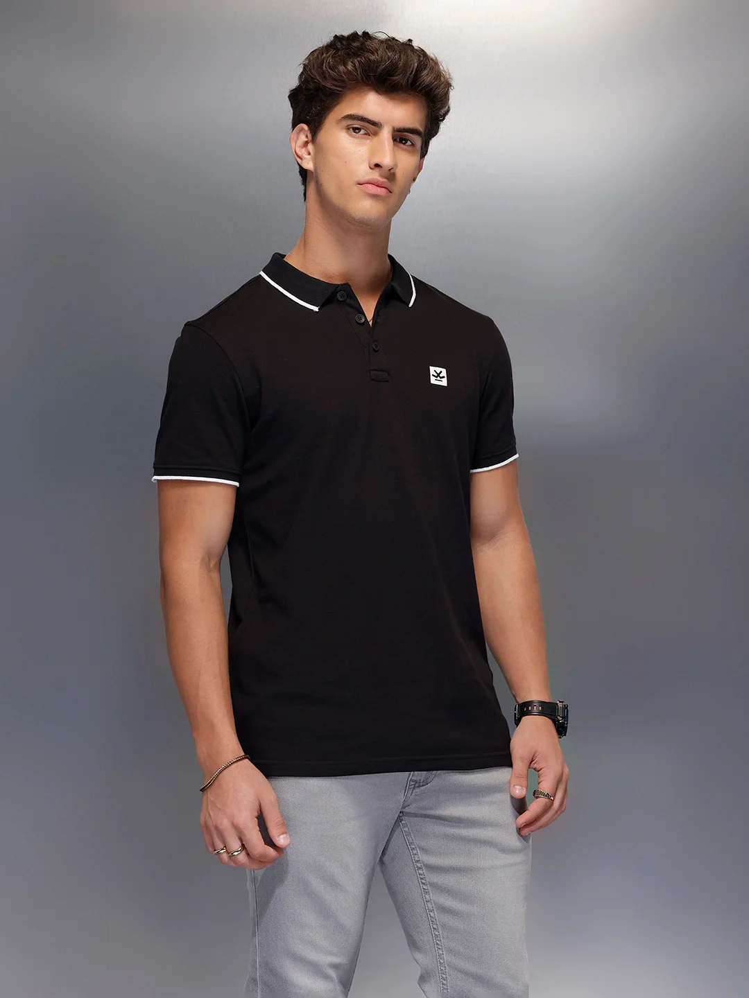Classic Tipping Collar Polo T-Shirt   |  Black - Image 4