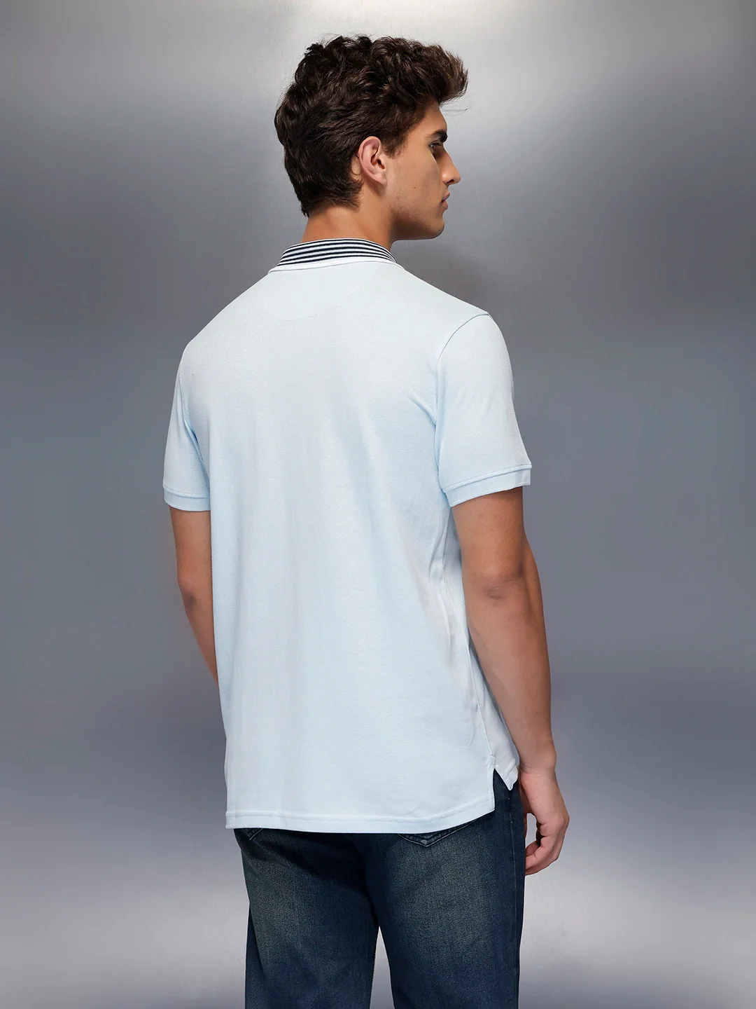 Classic Tipping Collar Polo T-Shirt   |  Light Blue - Image 3
