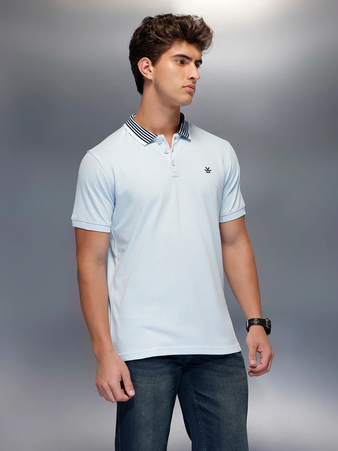 Classic Tipping Collar Polo T-Shirt   |  Light Blue - Image 4