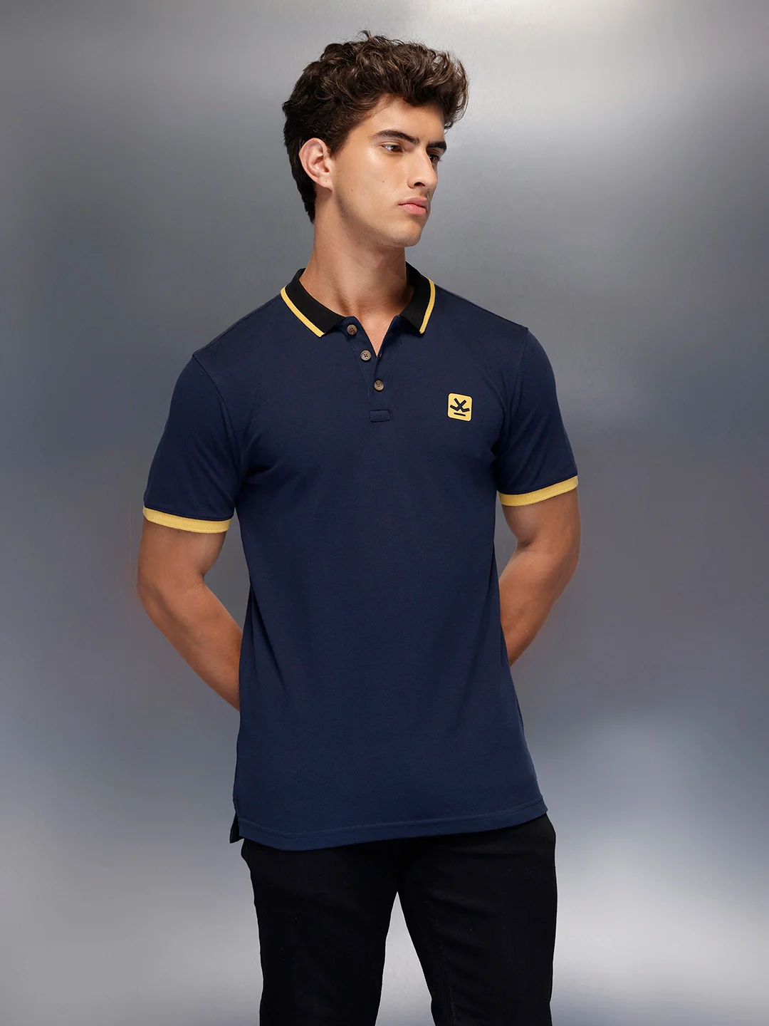 Classic Tipping Collar Polo T-Shirt   |  Navy Blue - Image 4