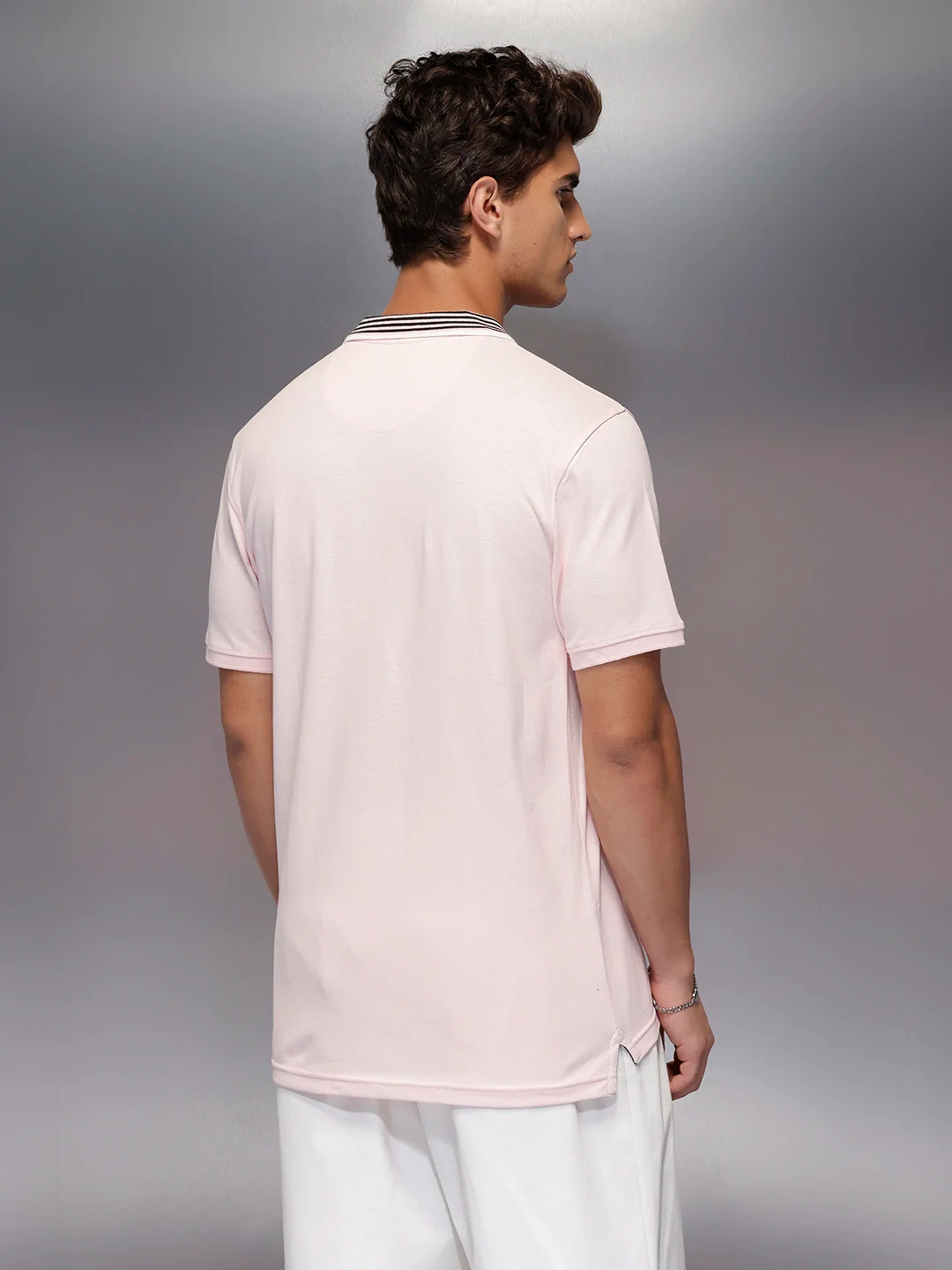 Classic Tipping Collar Polo T-Shirt   |  Pink - Image 3