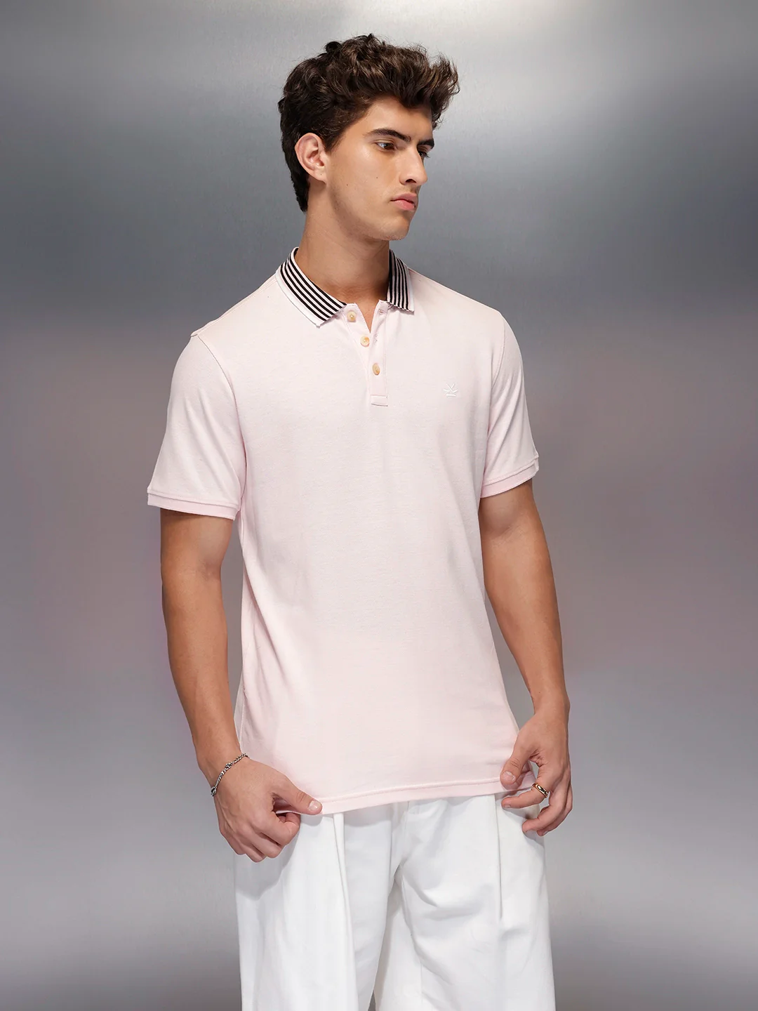 Classic Tipping Collar Polo T-Shirt   |  Pink - Image 4