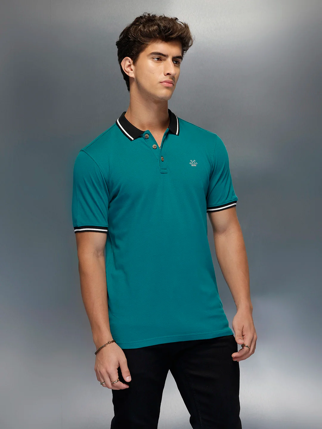 Classic Tipping Collar Polo T-Shirt   |  Teal - Image 4