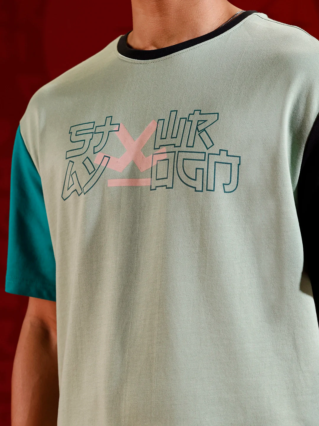 Color-block graphic oversized T-shirt | Green - Image 5
