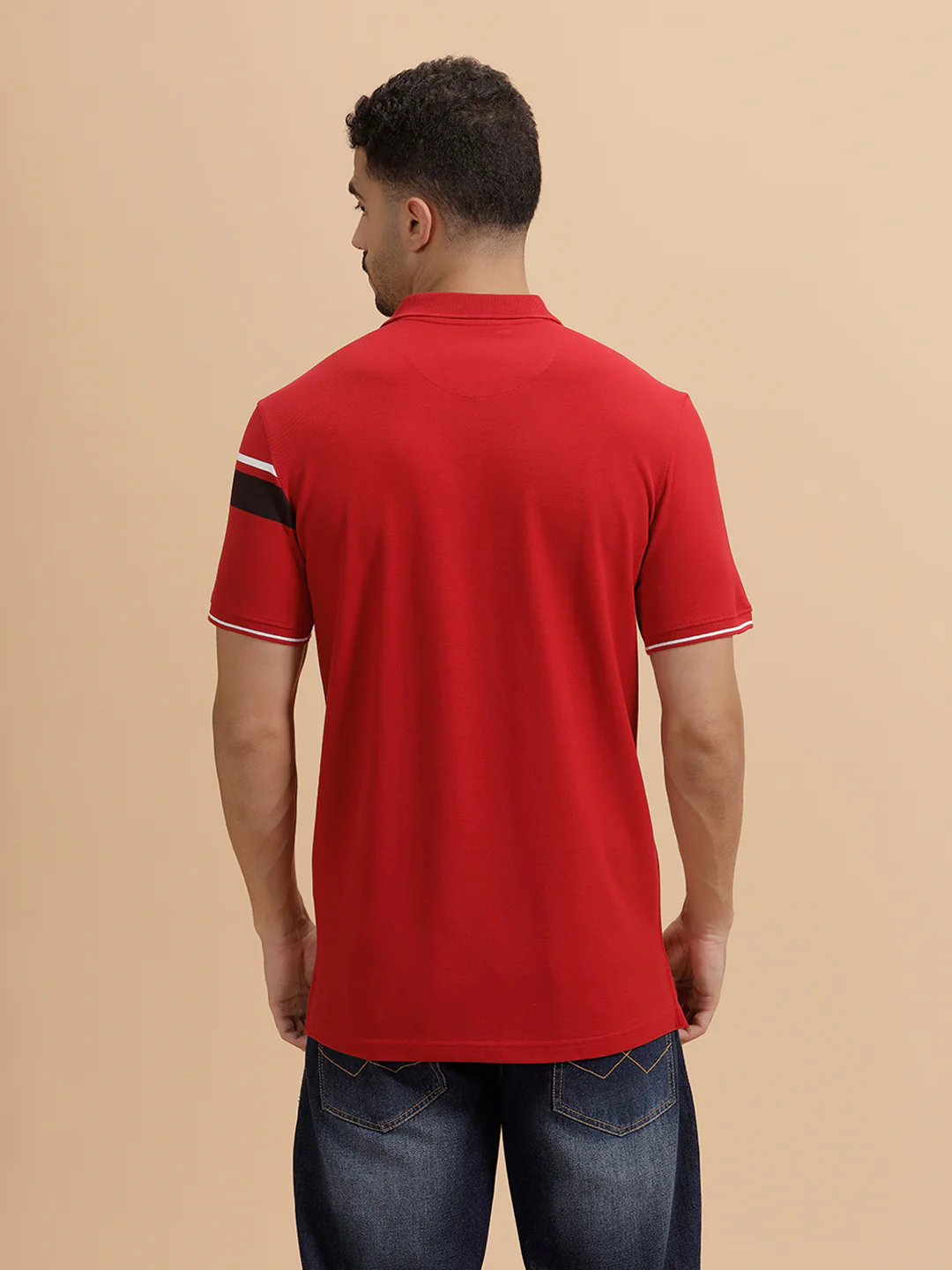 Color Blocked Slim Fit Polo T-Shirt | Red - Image 3