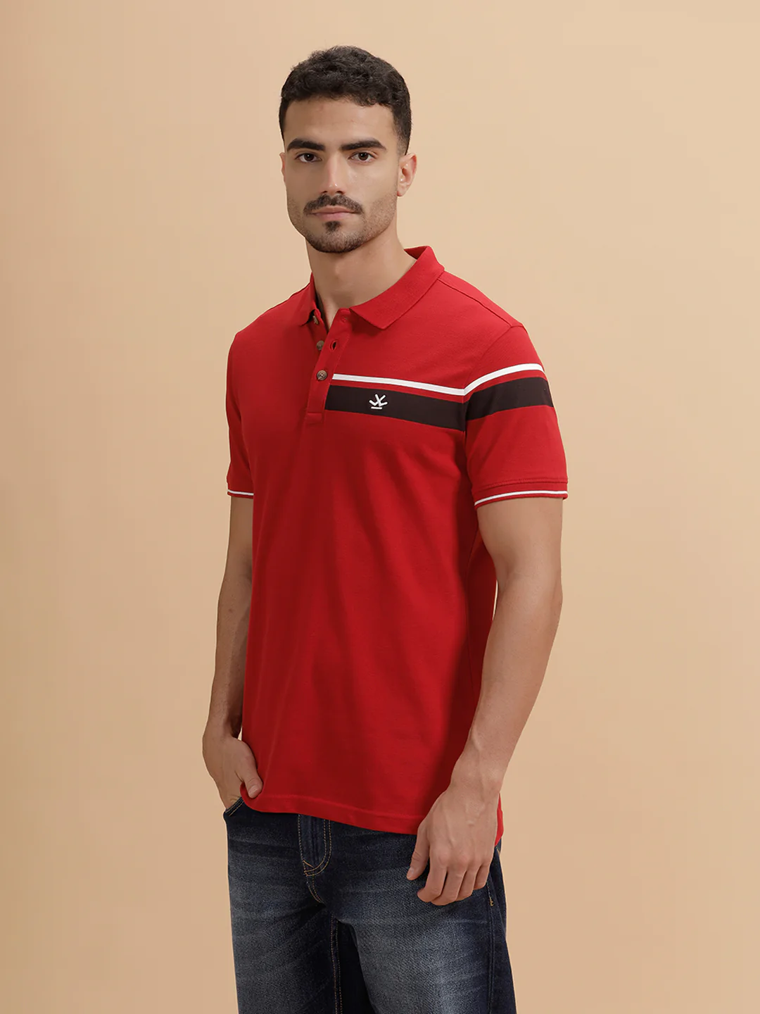 Color Blocked Slim Fit Polo T-Shirt | Red - Image 4