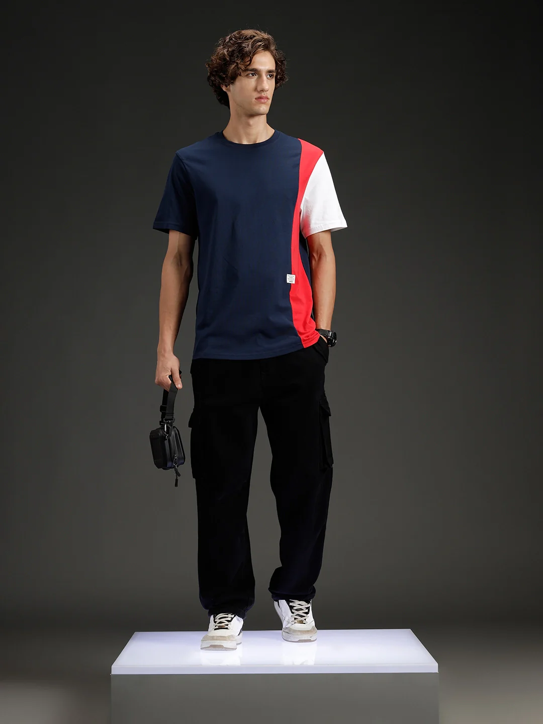 Colorblocked Regular Fit Tee for Men | Navy Blue - Image 2