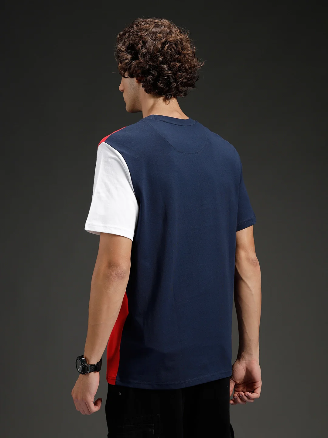 Colorblocked Regular Fit Tee for Men | Navy Blue - Image 3
