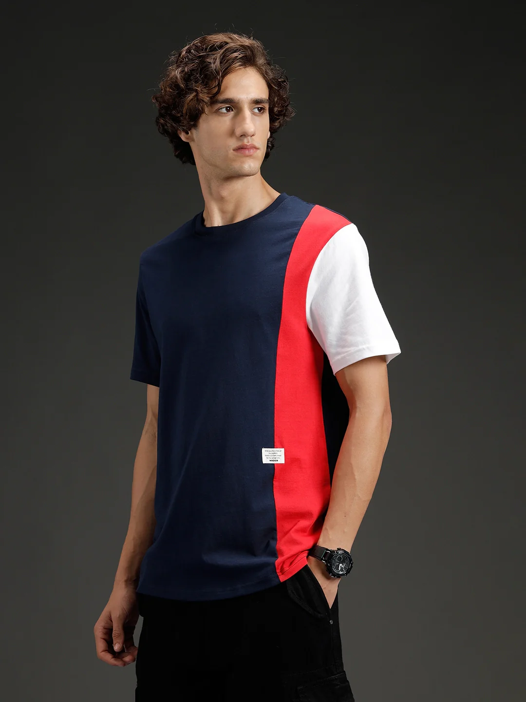 Colorblocked Regular Fit Tee for Men | Navy Blue - Image 4
