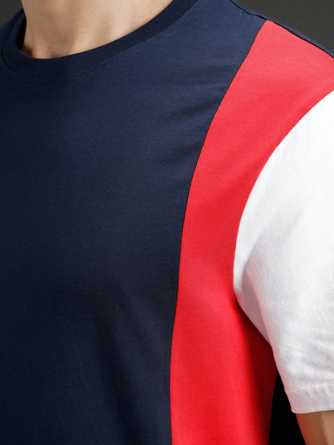 Colorblocked Regular Fit Tee for Men | Navy Blue - Image 5
