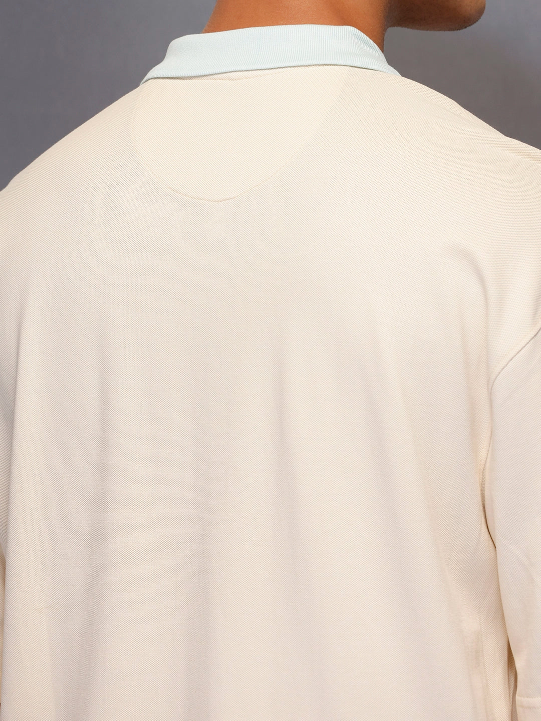 Colour Blocked Oversized Polo T-Shirt   |  Beige - Image 5
