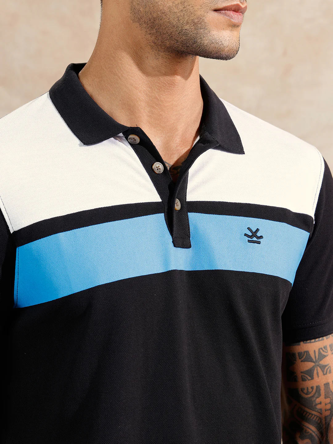 Colour Blocked Polo T-Shirt | Black - Image 5