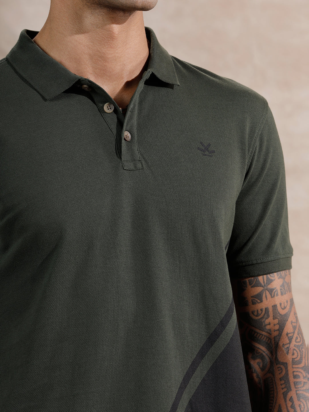 Colour Blocked Polo T-Shirt | Olive - Image 5