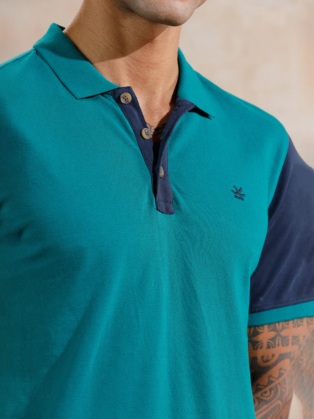Colour Blocked Polo T-Shirt | Teal & Navy - Image 5