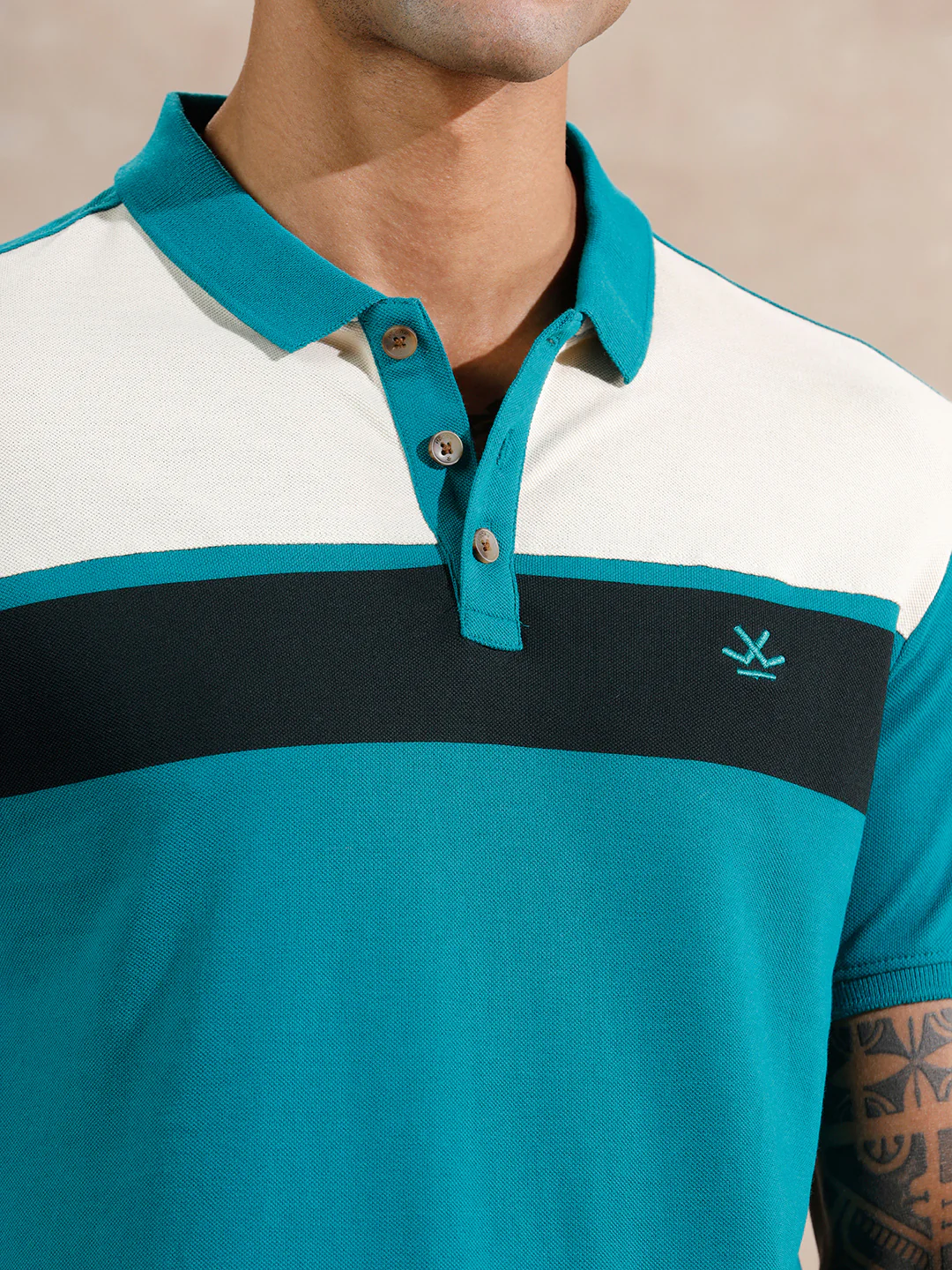 Colour Blocked Polo T-Shirt | Teal - Image 5
