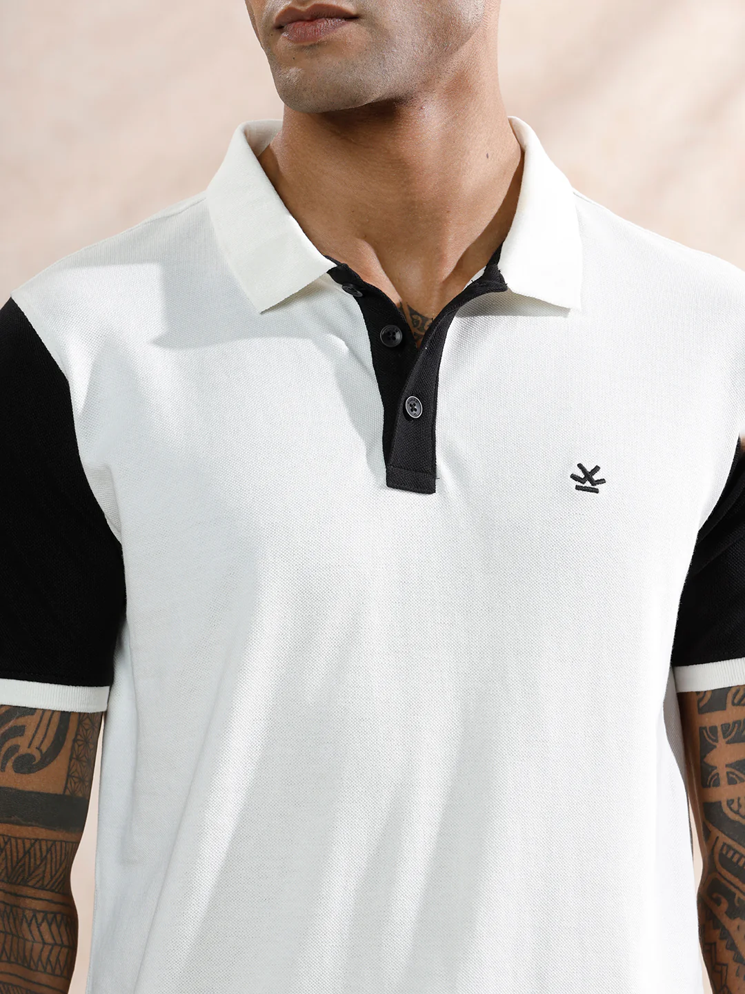 Colour Blocked Polo T-Shirt | White & Black - Image 5