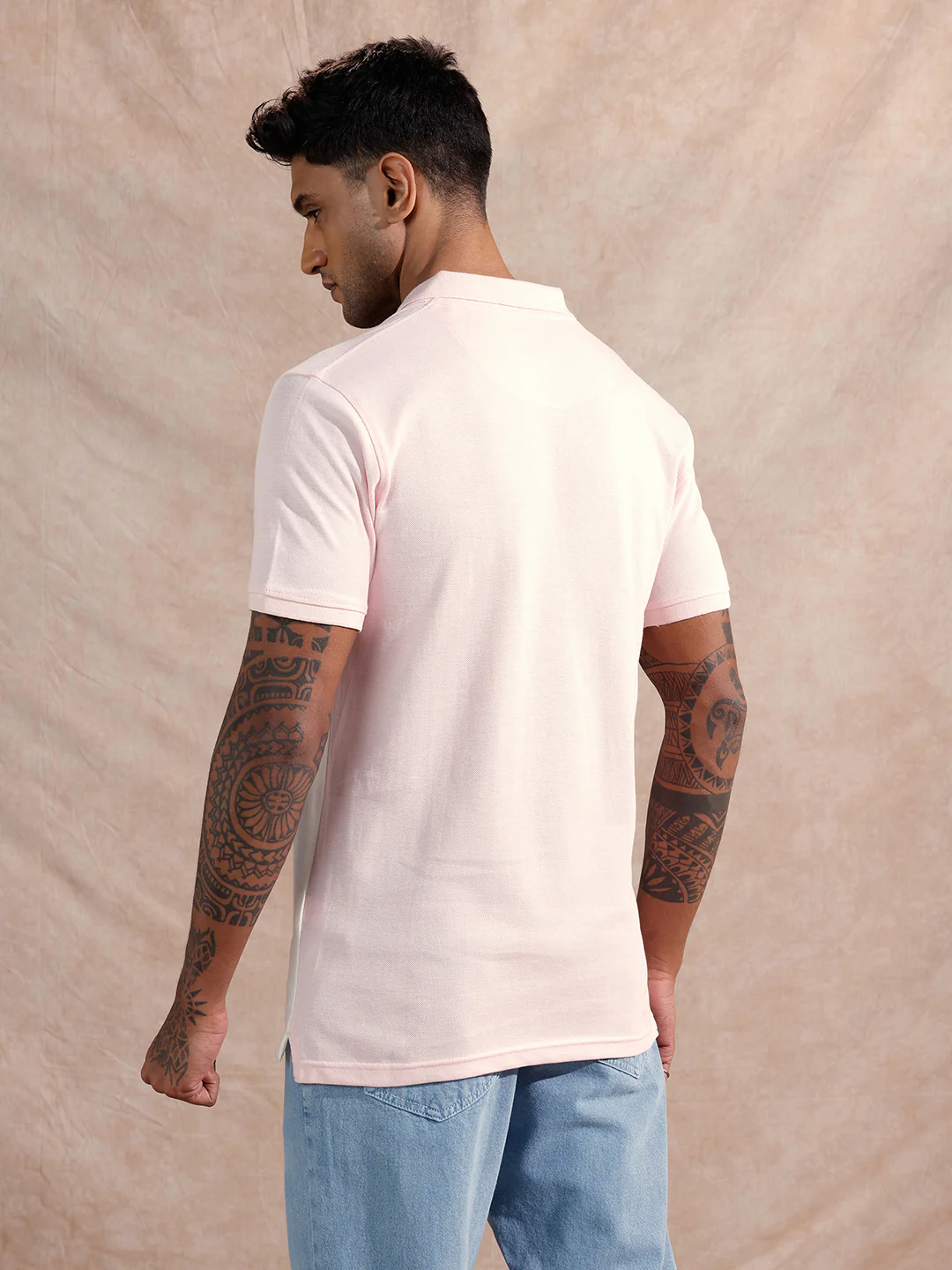 Colour Blocked Polo T-Shirt | White & Pink - Image 3